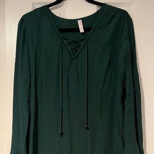 Long Sleeve Boho Dress Emerald Green Size Medium
